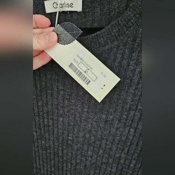 Charlise Elegant Gray Ribbed Knit Dress - Picture 4 of 5